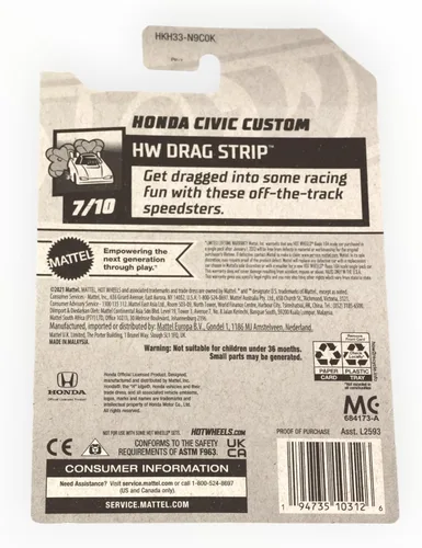 Vista 2 de Hot Wheels Honda Civic Custom, HW Tira de arrastre 7/10 [blanca] 172/250