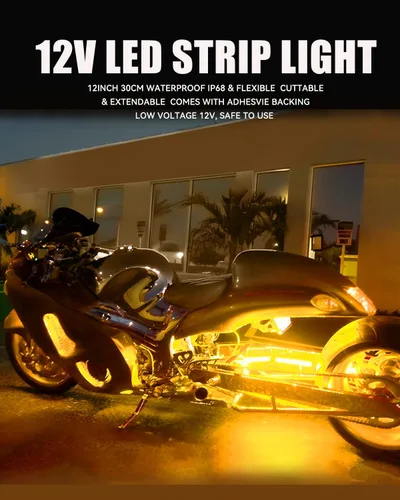 Vista 3 de Tiras de luz LED para coche de 12" Tiras de luz LED ámbar conectables para coches, motocicletas, carritos de golf, barcos, marina, impermeables