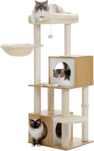 Vista 8 de PAWZ Road Árbol para gatos de 35 pulgadas en madera con condominios dobles, percha espaciosa, postes de rascar de sisal completamente envueltos