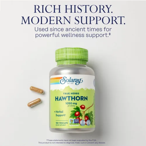 Vista 3 de SOLARAY Hawthorn Berry Cápsulas de 1050 mg, suplemento de Hawthorne para función cardiovascular y apoyo a la circulación, garantía de devolución