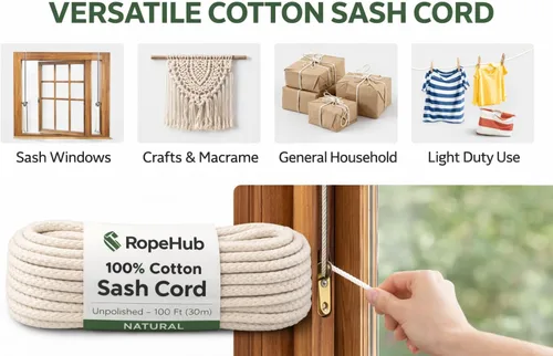 Vista 4 de SGT KNOTS Cordón de algodón – Cuerda multiusos para marcos de ventanas, atar tendederos y fines decorativos