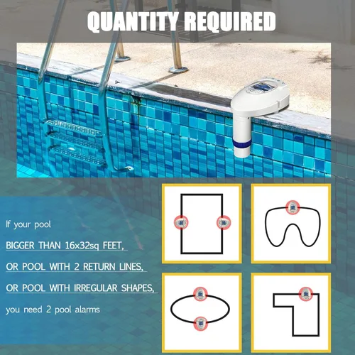 Vista 6 de IC ICLOVER Alarma de seguridad para piscina al aire libre, sensor de movimiento de agua junto a la piscina con receptor remoto, sistema de monitoreo