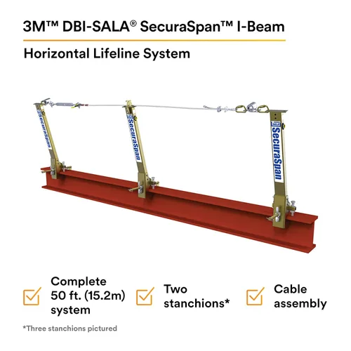 Vista 2 de 3M DBI-SALA Secura Span 7400450 Sistema Horizontal, Cable Galvanizado 50', Para Vigas en I, Se adapta a Bridas de Viga I de 6 en 12 pulgadas