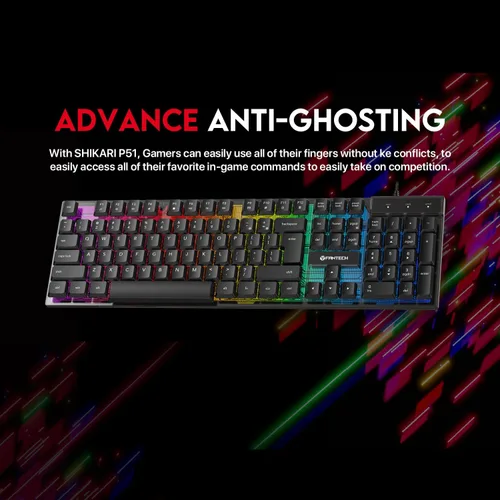 Vista 2 de FANTECH P51S - Juego de teclado y mouse para juegos, auriculares y soporte, alfombrilla de mouse con cable RGB Rainbow Keyboard PC Principiante
