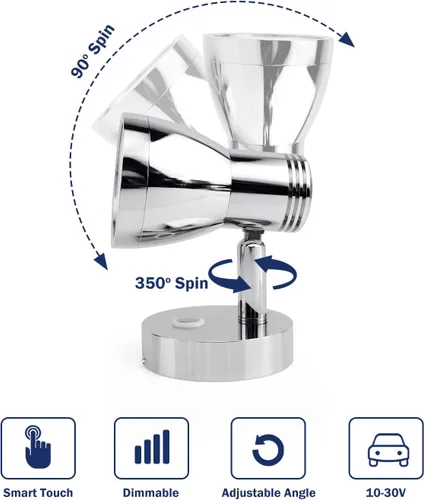 Vista 6 de THALASSA Luz de Lectura Regulable Sin Escalones de 3W para RV, Luces Interiores de 12V para Barco, Camper, Caravana, Vehículo, Autocaravana, Lámpara