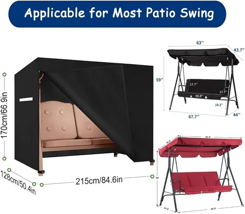 Vista 2 de Funda para columpio al aire libre de 3 plazas triples, impermeable, cubierta de toldo para patio, cubierta de hamaca para columpio, cubierta