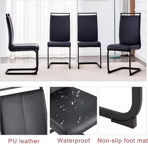 Vista 5 de Juego de mesa de comedor de cristal para 4,5 piezas, tablero de mesa de vidrio templado y base de MDF de diseño moderno con 4 sillas de comedor