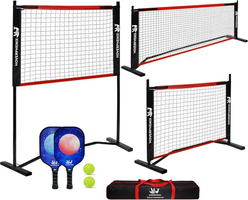 Vista 9 de Hoverphenix 10FT Mini Pickleball Net, 4FT Adjustable Height Dink Training Rebounder Net with Paddles Set of 2, Pickleballs and Carry Bag for Outdoor