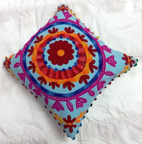 Vista 3 de INDACORIFY Fundas de cojín bordadas de 16 x 16 pulgadas, funda de almohada decorativa, cojines indios con pompones para exteriores, fundas