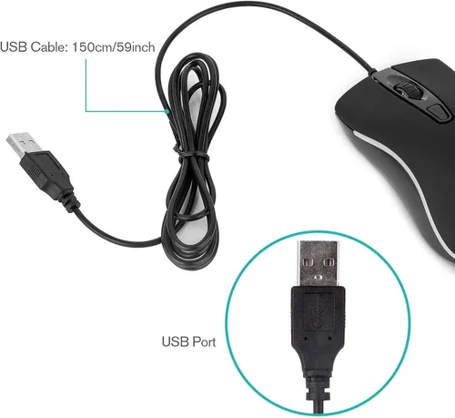 Vista 7 de Rii Ratón con cable RM105, mouse de computadora con retroiluminación RGB colorida, agarre cómodo óptico ergonómico, ratones con cable USB compatible