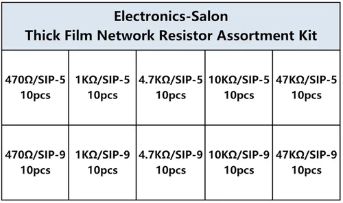 Vista 8 de electronics-salon Thick Film Tipo de resistencia Surtido Kit, Array Resistencia, bussed de red, 1/8 W, sip-5 y sip-9 470 1 K 4.7 K 10 K 47 K Ohm.