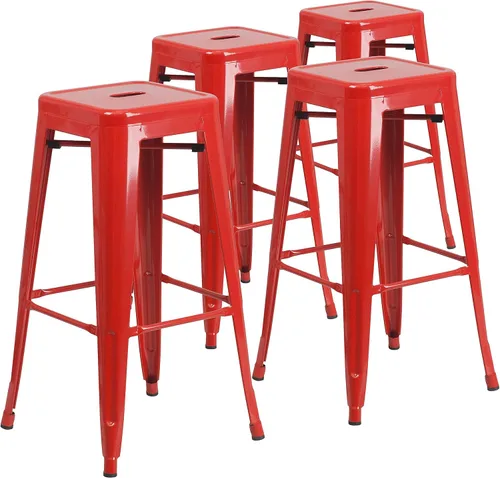 Vista 36 de Flash Furniture - Taburete de bar de metal moderno sin respaldo de 30 pulgadas, para interior/exterior, industrial, cuadrado, apilable para bares