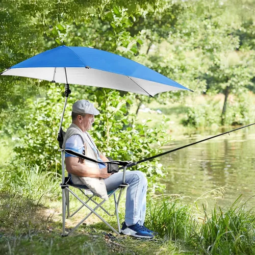 Vista 6 de TeqHome Silla de playa con sombrilla y toldo para pesca, con protección UPF 50+, ajustable, resistente, plegable, portátil, para acampar