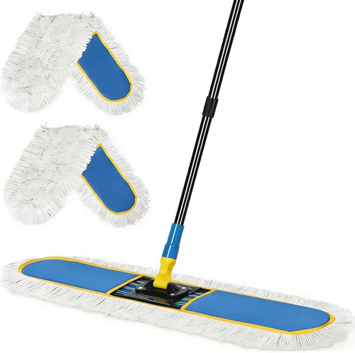 Trapeador de polvo comercial de 36 pulgadas para limpieza de suelos con 2 almohadillas de algodón, plumero industrial de gran resistencia, mopas