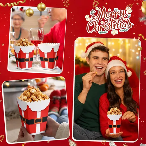 Vista 5 de Baderke 24 Cajas de Palomitas de Maíz de Navidad Mini Cajas de Dulces Navideños para Golosinas y Galletas Muñeco de Nieve Papá Noel Copo de Nieve
