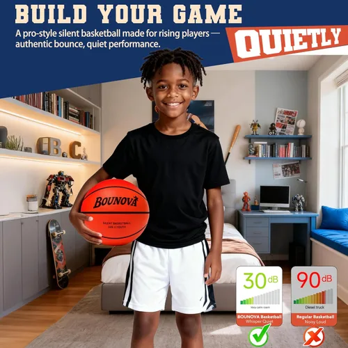 Vista 2 de BOUNOVA Silent Basketball Real Feel Powerful Bounce Elegant Gift Box Packaging Pro-Grade PU Foam Indoor Basketballs for Quiet Dribbling &