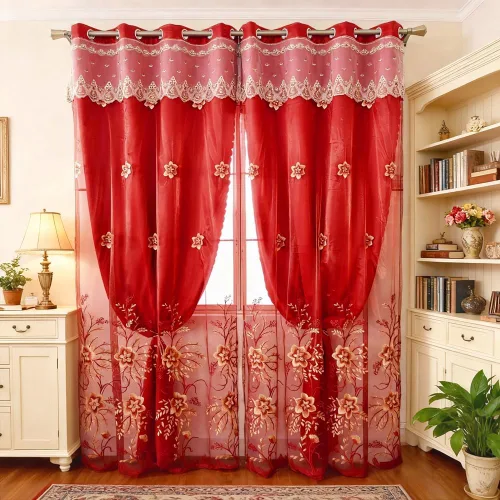 Vista 15 de Amidoudou 1 par de cortinas europeas de doble capa para sala de estar, dormitorio, cortinas bordadas de flores de lujo con cenefa