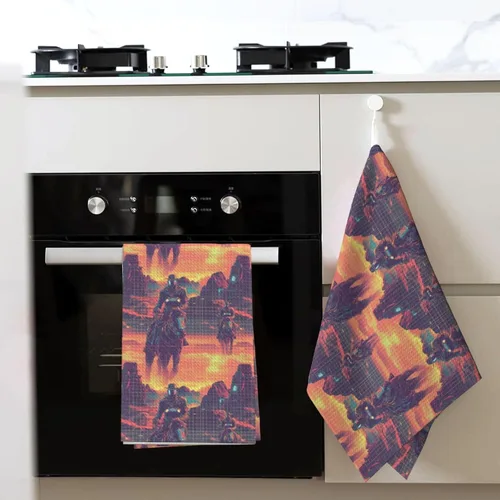 Vista 6 de Kitchen Towels - Cyber Retro Western Cowboy Print Quick Drying Dish Towels for Kitchen Drying, Soft Absorbent Hand Towel for Home Decor with