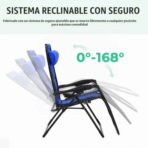 Vista 6 de JEAREY - Silla de gravedad cero, reclinable acolchado de gran tamaño, color Negro/Azul