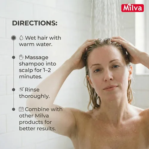 Vista 8 de Milva Champú con extracto natural de manzanilla - Da suavidad y brillo al cabello 6.8 fl oz por Milva