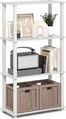 Vista 149 de Furinno Turn-N-Tube - Mesa auxiliar ovalada moderna sin necesidad de herramientas, color blanco, blanco virgen