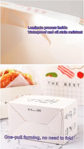 Vista 6 de Paquete de 50 recipientes de papel para llevar, mini cajas de hamburguesas, cajas de sándwich para llevar con 50 hojas de papel de aceite