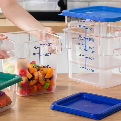 Vista 4 de Lallisa 4 recipientes transparentes de almacenamiento de alimentos de 8 cuartos y 4 cuartos con tapas, asas y escalas, recipientes cuadrados