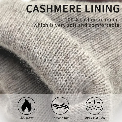 Vista 3 de ZLUXURQ Guantes de cuero de lujo para hombre con forro de cachemira, suave y cómodo piel de cordero Touchsreen