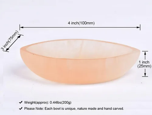 Vista 2 de JIC Gem Cuenco de cristal de selenita naranja de 4 pulgadas con forma de hoja tallada a mano con cristales curativos marroquíes