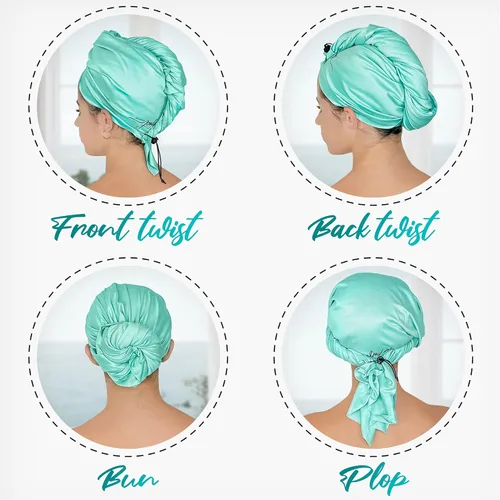Vista 6 de Envoltorio de toalla de microfibra para el cabello para mujeres - Regalo y viaje - Suave como la seda - Cabello rizado, ondulado, liso para chicas