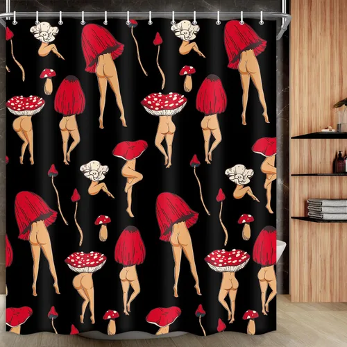 Fun - Cortinas de baño botánicas vintage con diseño de hongo, plantas estéticas psicodélicas, juego de cortinas de baño impermeables con ganchos, 36