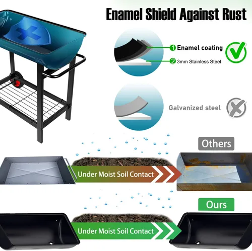 Vista 2 de Aveyas Macetero elevado de metal con ruedas con kit de jardinería, elevado, carrito móvil de jardín con patas, compatible con patio