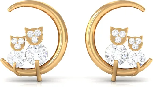Vista 6 de 0.50 CT Diamond Stud Earrings for Women, Diamond Gold Moon Stud Earrings, Diamond Cat Stud Earrings, April Birthstone Jewelry, 14K Solid Gold