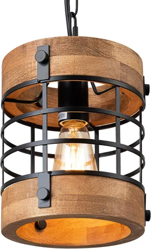 Vista 10 de Paquete de 2 Luces Colgantes de Madera Estilo Granja para Isla de Cocina, Accesorios de Iluminación para Comedor sobre Mesa, Lámpara de Araña