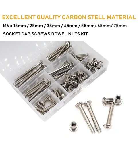 Vista 2 de binifiMux Juego de 100 piezas M6x15mm/ 0.984 in/ 1.378 in/ 1.772 in/ 2.165 in/ 2.559 in/ 2.953 in / 2.953 in Remache Avellanado Hex Socket Cap