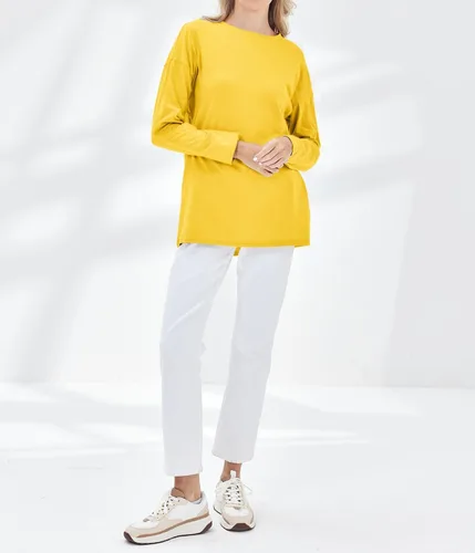 Vista 6 de Fisoew - Camisetas de manga larga y tamaño grande para mujer, estilo túnica holgada, cuello redondo, blusa suave