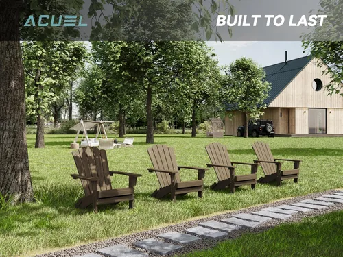 Vista 5 de Silla Adirondack Plegable de HDPE, Silla de Patio Resistente a la Intemperie con Reposabrazos Anchos y Respaldo Alto, Silla para Hoguera para Marrón