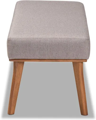 Vista 3 de Baxton Studio Odessa - Banco de comedor tapizado de tela gris y acabado marrón nogal, banco de comedor de madera