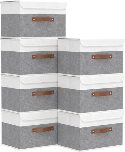 Vista 35 de Yawinhe Cajas de almacenamiento plegables con tapas, contenedores de almacenamiento plegables de tela, canastas con tapa para el hogar, dormitorio