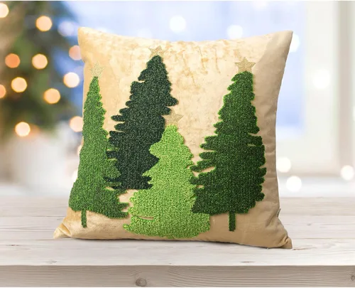 Vista 2 de Fundas de almohada con diseño de árbol de Navidad de 18 x 18 pulgadas, fundas de almohada bordadas, almohadas navideñas decorativas para el hogar