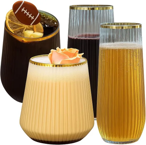 Vista 13 de Paquete de 48 vasos de plástico ondulados de origami, 24 flautas de champán sin tallo de 9 onzas y 24 vasos de 12 onzas, vasos de champán