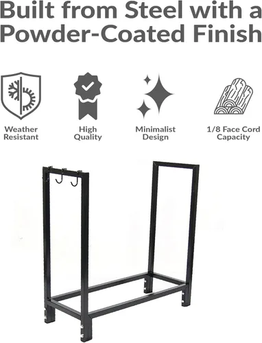 Vista 3 de Sunnydaze depósito de leña, acero color negro, 30 pulgadas, Negro