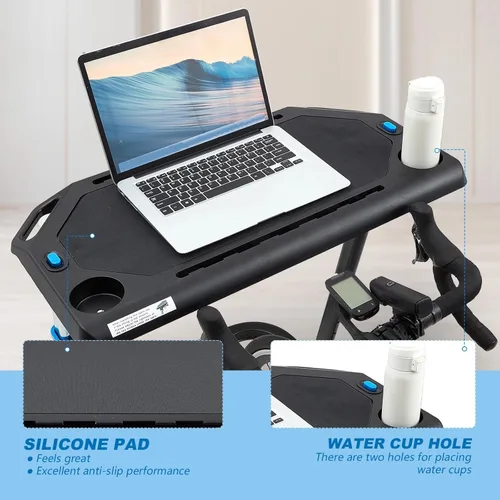 Vista 4 de Suzile Escritorio de ciclismo ajustable para interiores, portátil, superficie antideslizante, soporte para computadora de bicicleta de ejercicio