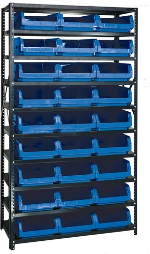Vista 463 de Quantum QSBU-245BK Heavy Duty Shelving Unit with (7) Shelves and (24) QUS245 Black Bins for Garage Warehouse Storage Distribution 400 lb Load