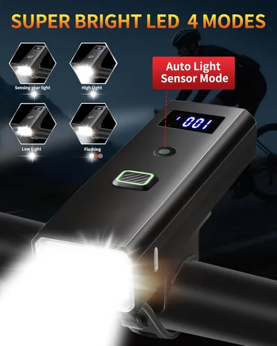 Vista 5 de DARKBEAM Luz para bicicleta, faros delanteros de bicicleta superbrillantes de alta luminosidad USB recargable, luces de ciclismo impermeables de 4