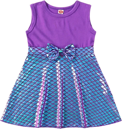 Vista 3 de COTRIO Vestido de sirena para niñas, fiesta de cumpleaños, vestidos de princesa, trajes de Halloween para niños, ropa