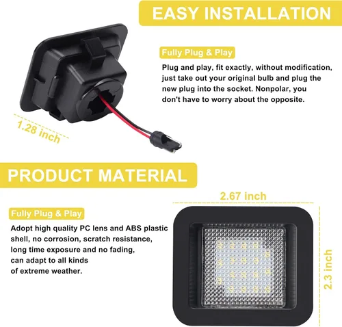 Vista 3 de F150 - Luz LED de matrícula para Ford F150, F150 Raptor 2015-2018, 6000K blanco, 36 LED, paquete de 2 luces (PZ085)