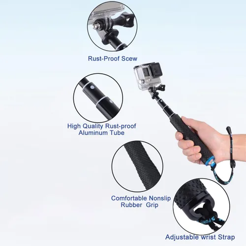 Vista 2 de Selfie Stick, 19 "extensión impermeable agarre de mano ajustable monopod poste para GoPro Hero 13 12 11 10 9 8 7 6 5 4 3+ 3 Session Hero (2018)