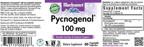 Vista 2 de BlueBonnet Pycnogenol Cápsulas vegetarianas, 100 mg, 60 unidades (743715008366)