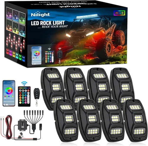 Vista 19 de Nilight - Kit de luces LED RGB de roca 4 piezas 18LED de ángulo amplio para rueda con control remoto y aplicación Bluetooth, modos múltiples, luz